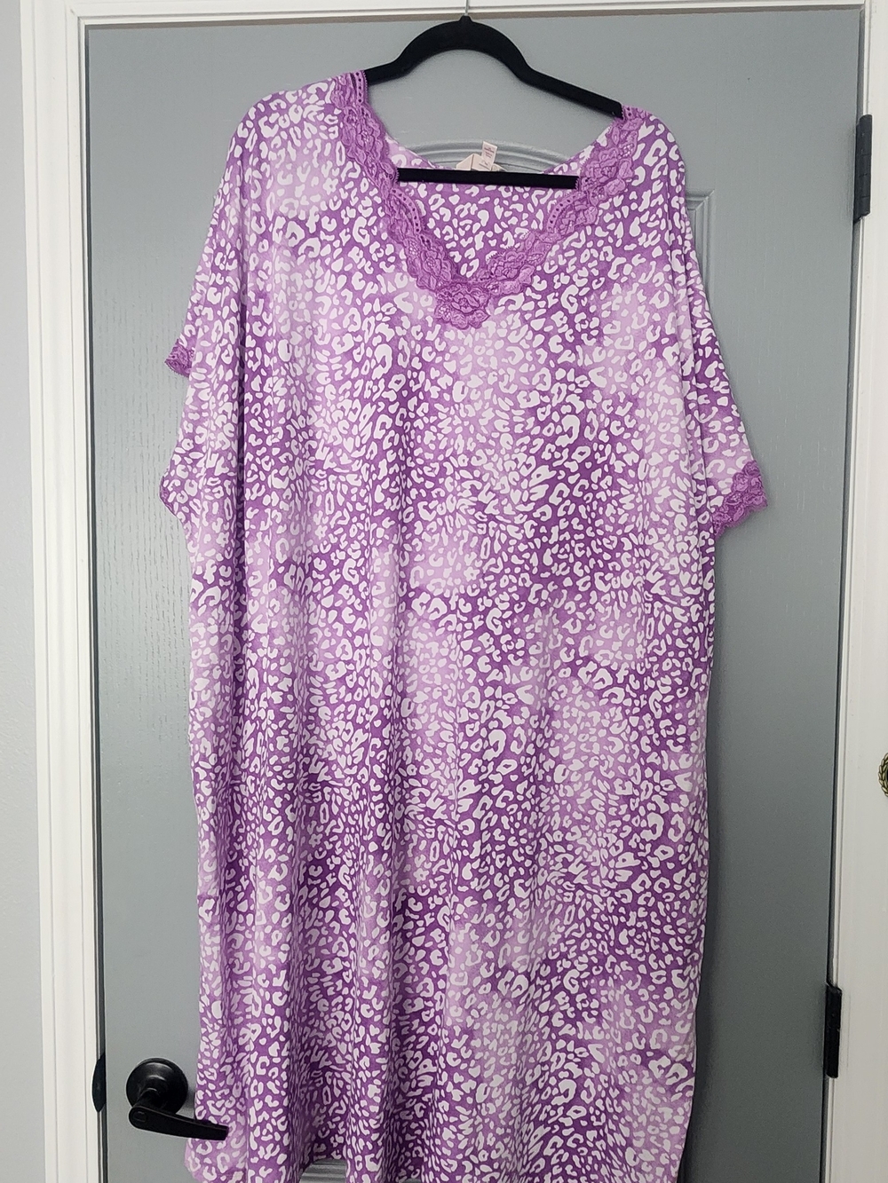 Secret Treasures Lavender Animal-Print Lace Trim Nightgown